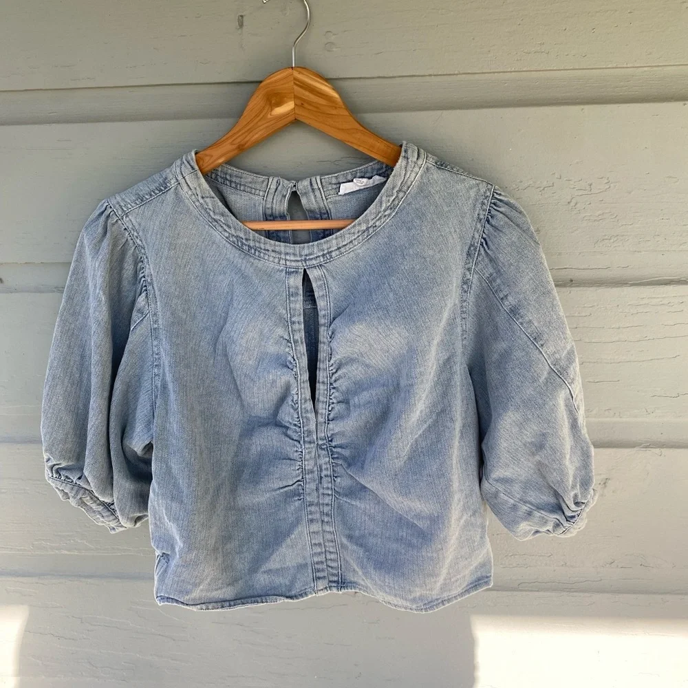 Oli & Hali Light Blue Denim Crop Top Medium - Picture 1 of 4